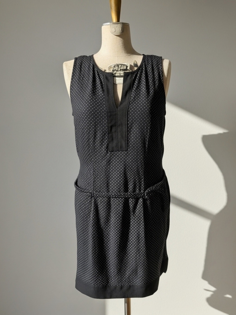 Ann Taylor Navy Blue Sleeveless Polka Dot Mini Belted Tunic Dress Size M